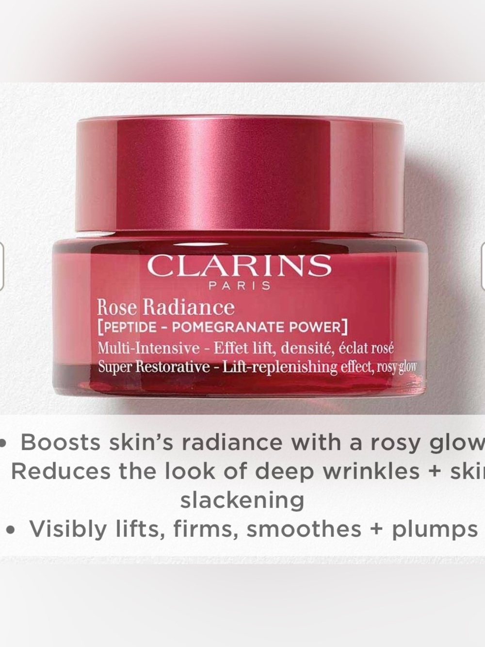 Clarins Rose Radiance Restorative Cream - peptide day crème 1.7 oz
